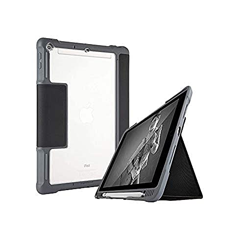 STM Dux Plus Duo Folio Case für das Apple iPad 9,7" (2017 & 2018) - schwarz/transparent (Militär Standard, Fach für Apple Pencil, oder Logitech Crayon, Wasserabweisend, Wake/Sleep) von STM