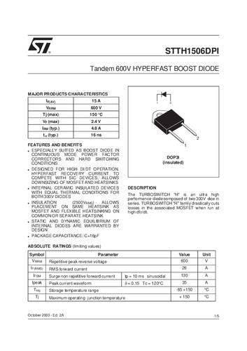 STMicroelectronics Gleichrichterdiode STTH1506DPI TOP-3 15A von STMICROELECTRONICS