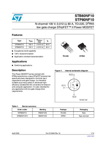 STMicroelectronics STB80NF10T4 MOSFET 1 N-Kanal 300W D2PAK von STMICROELECTRONICS