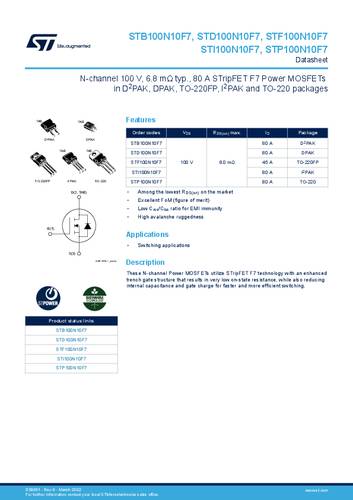 STMicroelectronics STD100N10F7 MOSFET 1 N-Kanal 120W TO-252 STMicroelectronics STD100N10F7 MOSFET 1 N-Kanal 120W TO-252 von STMICROELECTRONICS