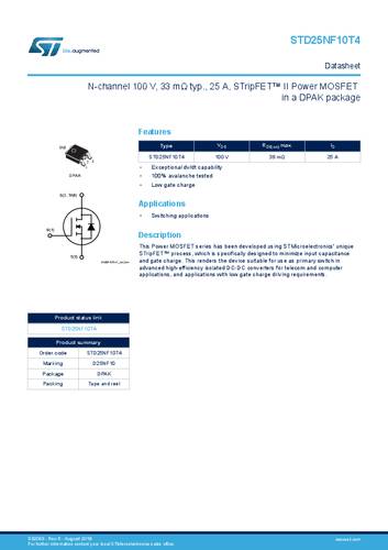 STMicroelectronics STD25NF10T4 MOSFET 1 N-Kanal 100W TO-252 von STMICROELECTRONICS