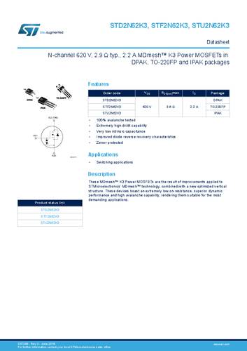 STMicroelectronics STD2N62K3 MOSFET 1 N-Kanal 45W TO-252 von STMICROELECTRONICS