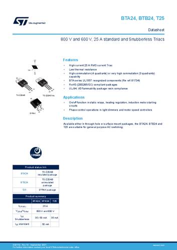 STMicroelectronics T2535-800G TRIAC D2PAK 25A 800V Tube von STMICROELECTRONICS