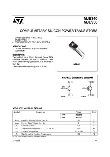 STMicroelectronics Transistor (BJT) - diskret MJE350 SOT-32-3 Anzahl Kanäle 1 PNP von STMICROELECTRONICS