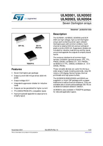 STMicroelectronics ULN2003D1013TR PMIC - Leistungsverteilungsschalter Low-Side SOIC-16 von STMICROELECTRONICS