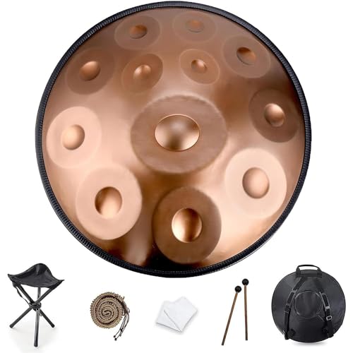 Handpan Drum D-Moll 9/10/12 TöNe 22 Zoll Stahl-Handpan Drum Harmonische Percussion für Klangheilung, persönliche Meditation, Yoga (Gold, 12 TöNe) von STNFBEG