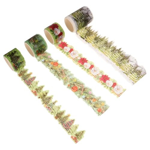 STOBOK 4 Rollen Dekoratives Klebeband Für Einklebebuch Wickelbänder Dekorationen Baum Bastelklebebänder Streifen Weihnachten Verpackung Diy Washi Tapes Green Flüsterpapier von STOBOK