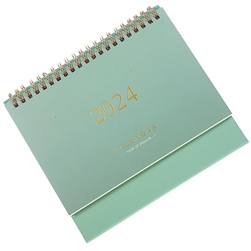 STOBOK Hausbedarf 2024 Tischkalender Mini-Stand-Flip-Desktop-Kalender 18-Monatiger Desktop- Doppeldraht-Bindungskalender (Grün) Bürokalender von STOBOK