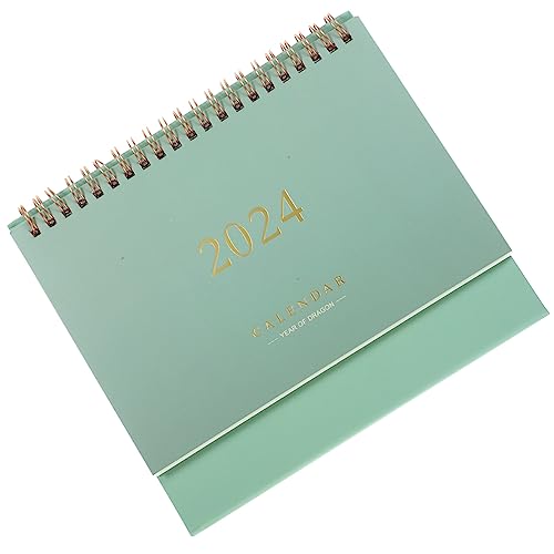 STOBOK Hausbedarf 2024 Tischkalender Mini-Stand-Flip-Desktop-Kalender 18-Monatiger Desktop-Bürokalender Doppeldraht-Bindungskalender (Grün) Bürokalender von STOBOK
