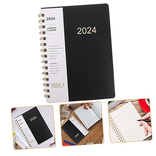 STOBOK Notizbuch Spiral- Planer Monatlich Planungshandbuch Spiralblock Neujahrsplaner A5 Notizblock Planer 2024 Notizblock Für Besprechung Zeitplaner Büroplan-notizblock Black Papier von STOBOK