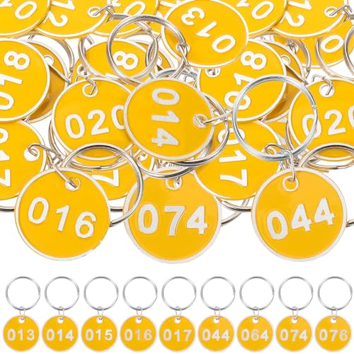 STOBOK Nummeriert Schlüsselanhänger Aluminium 1-100 ID Tags Kennzeichnungsmarken Textmarken Zahlenmarken Schlüsselmarken mit Schlüsselringe zum Organisieren und Sortieren 1 Set Gelb von STOBOK
