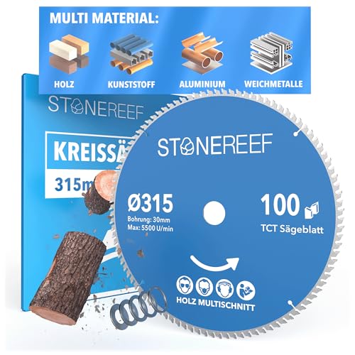 STONE REEF Sägeblatt 315x30 - Kreissägeblatt [Adapter auf Bohrung 16/20/22,23/25,4mm], kompatibel mit Tauchsäge & Kreissäge von Bosch, Makita usw.; Sägeblatt Kreissäge Nagelfest für Holz, Metall & Alu von STONE REEF