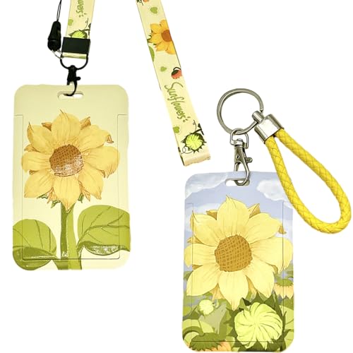 2 stück Ausweishülle mit Band Abnehmbarer Schlüsselband Fahrkartenhülle Kinder Sonnenblumen Ausweishülle Hartplastik Geeignet für Ausweishalter, Buskarte, Kreditkarte von STOOKI
