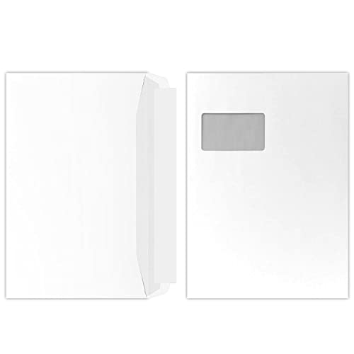 C4 Briefumschläge (22,9 x 32,4 cm) in Weiß, haftklebend mit Abdeckstreifen, mit praktischem Adress-Fenster, sehr stabile 100 g/m², ideal für Ihre Bewerbung und Korrespondenz (100 Stück) von STRATAG