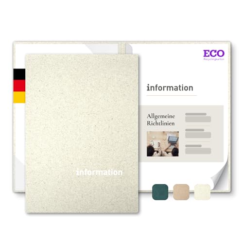 Informationsmappe A4 Recyclingkarton - ECO-plus - mit Prägung information - für Gäste oder Mitarbeiter - hochwertige Informations-Präsentation aus nachhaltiger Pappe (Graspapier, 8 Stück) von STRATAG