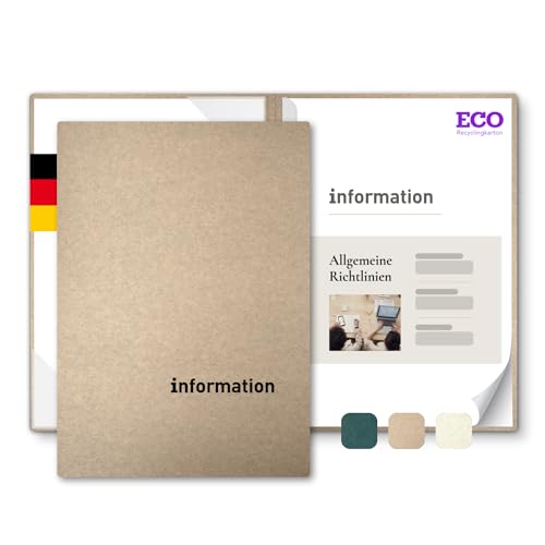 Informationsmappe A4 Recyclingkarton - ECO-plus - mit Prägung information - für Gäste oder Mitarbeiter - hochwertige Informations-Präsentation aus nachhaltiger Pappe (Kraftkarton, 8 Stück) von STRATAG