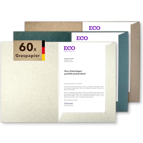 Präsentationsmappe A4 Graspapier (60 Stück) - rauer ECO Recycling-Karton - direkt vom Hersteller STRATAG - vielseitig einsetzbar für Ihre Angebote, Exposés, Projekte oder Geschäftsberichte von STRATAG