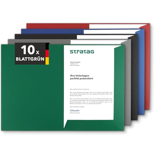 Präsentationsmappe A4 in Blattgrün (10 Stück) - sehr stabiler 350 g/m² Naturkarton - direkt vom Hersteller STRATAG - vielseitig einsetzbar für Ihre Angebote, Exposés, Projekte oder Geschäftsberichte von STRATAG