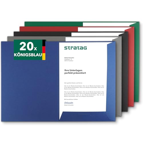 Präsentationsmappe A4 in Königsblau (20 Stück) - sehr stabiler 350 g/m² Naturkarton - direkt vom Hersteller STRATAG - vielseitig einsetzbar für Ihre Angebote, Exposés, Projekte oder Geschäftsberichte von STRATAG