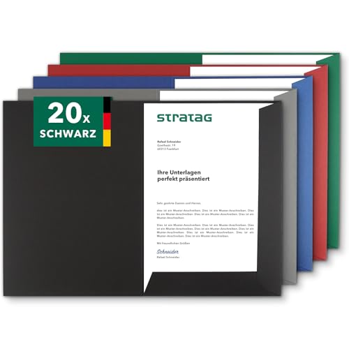 Präsentationsmappe A4 in Schwarz (20 Stück) - sehr stabiler 350 g/m² Naturkarton - direkt vom Hersteller STRATAG - vielseitig einsetzbar für Ihre Angebote, Exposés, Projekte oder Geschäftsberichte von STRATAG