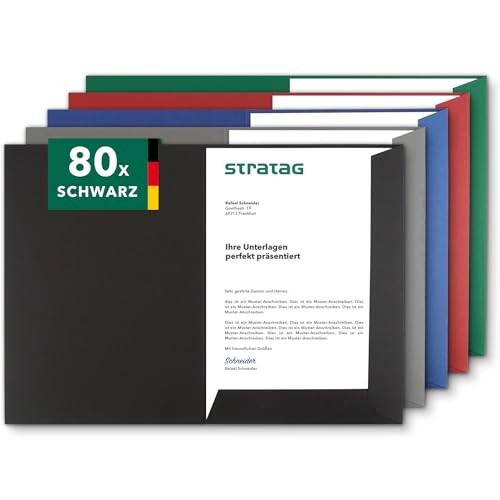 Präsentationsmappe A4 in Schwarz (80 Stück) - sehr stabiler 350 g/m² Naturkarton - direkt vom Hersteller STRATAG - vielseitig einsetzbar für Ihre Angebote, Exposés, Projekte oder Geschäftsberichte von STRATAG