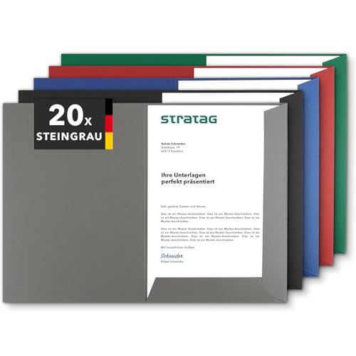 Präsentationsmappe A4 in Steingrau (20 Stück) - sehr stabiler 350 g/m² Naturkarton - direkt vom Hersteller STRATAG - vielseitig einsetzbar für Ihre Angebote, Exposés, Projekte oder Geschäftsberichte von STRATAG