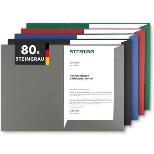Präsentationsmappe A4 in Steingrau (80 Stück) - sehr stabiler 350 g/m² Naturkarton - direkt vom Hersteller STRATAG - vielseitig einsetzbar für Ihre Angebote, Exposés, Projekte oder Geschäftsberichte von STRATAG