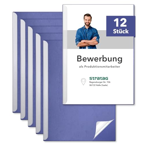 STRATAG Klemmschienen-Bewerbungsset Start Basic (Blau, 12 Stück) mit transparentem Deckel aus PP Kunststoff sowie Binderücken aus robustem 290 g/m² Karton Lederstruktur (12 Bewerbungsmappen Blau) von STRATAG