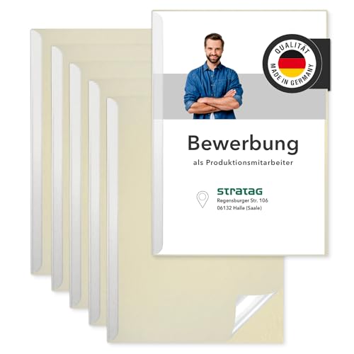STRATAG Klemmschienen-Bewerbungsset Start Basic (Creme, 5 Stück) mit transparentem Deckel aus PP Kunststoff sowie Binderücken aus robustem 290 g/m² Karton Lederstruktur (5 Bewerbungsmappen Beige) von STRATAG