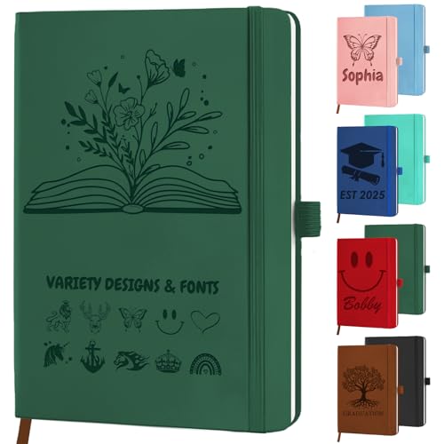 STREADVE Notizbuch Personalisiert mit Gravur Namen Logo Leder Notizbuch A5 Liniert Personalisiertes Notebook Tagebuch Geschenk für Erwachsene Geburtstag Teenager Lehrerin von STREADVE