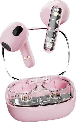 STREETZ T150 In Ear Headset Bluetooth® Stereo Pink, Transparent Headset, Ladecase, Lautstärkeregel von STREETZ