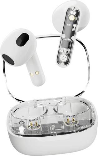 STREETZ T150 In Ear Headset Bluetooth® Stereo Weiß, Transparent Headset, Ladecase, Lautstärkerege von STREETZ