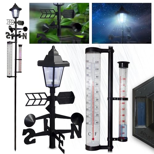 Wetterstation 5in1 - mit Regenmesser, Solarlampe, Thermometer, Windrichtungsanzeiger von STREND PRO