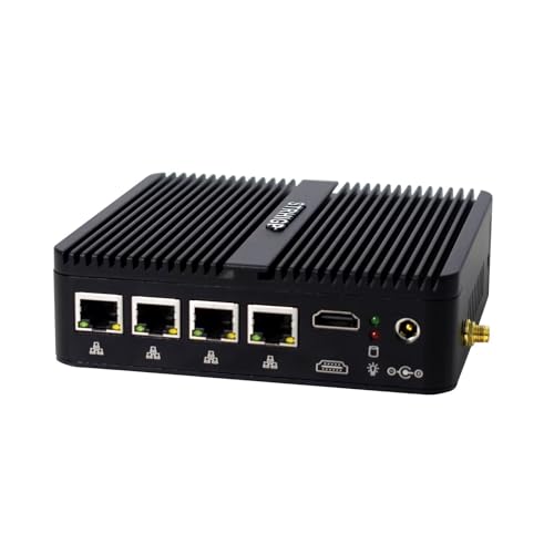 STRHIGP Firewall Hardware J4125 Quad Core OPNsense Router PC, Network Security Industrial Mini PC 4 LAN, DDR4 8GB RAM 256GB SSD 1TB HDD, Fanless Desktop Computer, SIM Slot, COM, WiFi, BT von STRHIGP