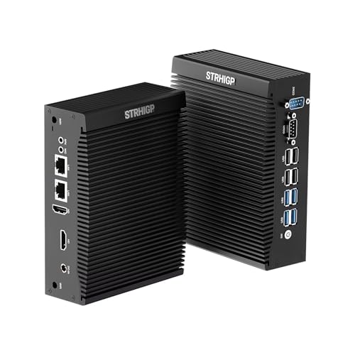 STRHIGP Silent Mini PC Lüfterlos i3-1215U, Win 11 Pro Desktop Computer, 16GB DDR5 256GB NVMe SSD Home Business Office Multimedia PC Auto Power On, 8USB, 4K Dual Display, Gigabit Ethernet, VESA Mount von STRHIGP