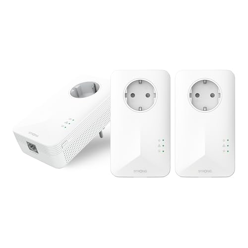 STRONG Powerline 1000 Triple Pack, PowerLAN-Adapter Set mit 3 Stück, 100 Mbit/s, Hochgeschwindigkeits-Netzwerk für das ganze Haus, Ethernet LAN Anschluss, Internetverbindung über Steckdose von STRONG