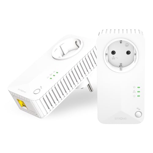 STRONG - Powerline 600 Duo EU Set - 2 Powerline-Adapter 600 Mbps - Fast-Internetzugang - integrierte Steckdose - 300 m Reichweite - Für alle Router - LAN-Anschluss - Easy-Installation - weiß von STRONG