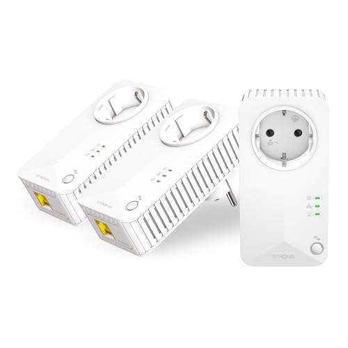 STRONG - Powerline 600 Triple EU Set - 3 Powerline-Adapter 600 Mbps - Fast-Internetzugang - integrierte Steckdose - 300 m Reichweite - Für alle Router - LAN-Anschluss - Easy-Installation - weiß von STRONG