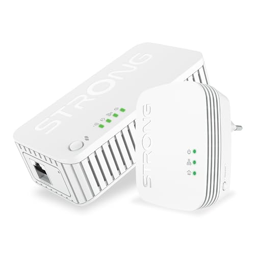 STRONG Powerline Set WiFi 1000 MB/S, WLAN aus der Steckdose, für vollständige Abdeckung, mit LAN-Anschlüssen, POWERLWF1000DUOMINI von STRONG