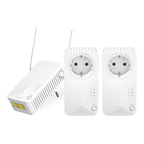 STRONG - Powerline 600 Triple Wi-Fi EU Set - 2 Powerline 600 Mbps + WLAN Adapter 300 Mbps, Fast-Internetzugang - integrierte Steckdose - 300 m Reichweite - Für alle Router - Hotspot + Ethernet - weiß STRONG - Powerline 600 Triple Wi-Fi EU Set - 2 Powerline 600 Mbps + WLAN Adapter 300 Mbps, Fast-Internetzugang - integrierte Steckdose - 300 m Reichweite - Für alle Router - Hotspot + Ethernet - weiß von STRONG
