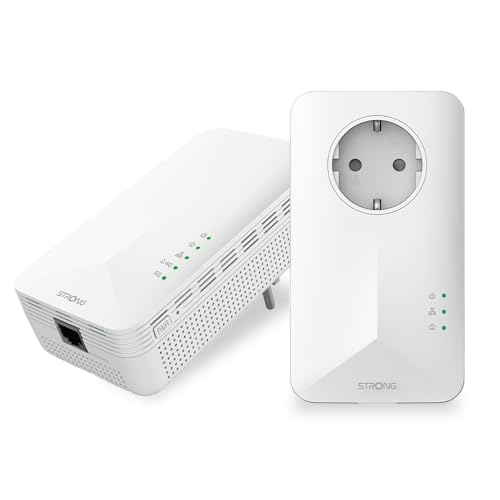 STRONG Powerline WiFi 1000 Duo, 1000 Mbit/s, Highspeed WLAN Adapter, bis zu 300 m Reichweite, PowerLAN Set, Internet über Steckdose, WLAN Hotspot Set, Ethernet-Anschluss von STRONG