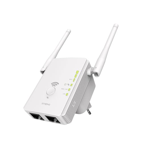 STRONG WLAN Repeater 300 V2, Betriebsmodi: Universal Repeater/Access Point/Router, 300 Mbit/s bei 2,4 GHz, 2 LAN Ports, WLAN Verstärker - weiß, REPEATER300V2 von STRONG