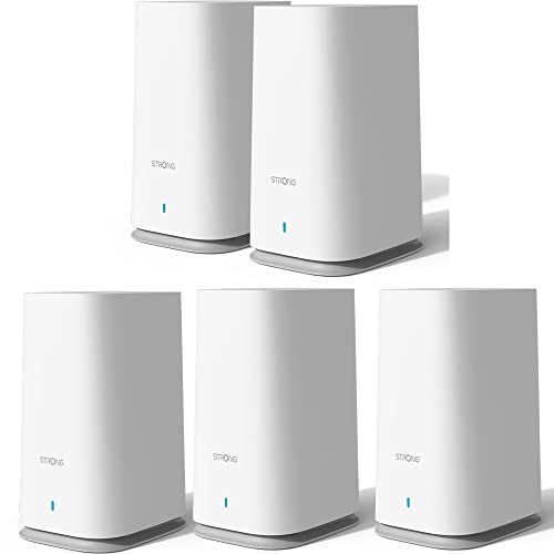 STRONG Wi-Fi Mesh Home Kit 2100 Set für 500 m² Abdeckung, WLAN Verstärker, Heimnetzwerk Repeater, bis 2100 Mbit/s, 2.4+5 GHz, 9 x Gigabit LAN von STRONG