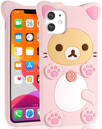 STSNano Kawaii Handyhülle für iPhone 12 6,1 Zoll 3D Cute Cartoon Bear Handyhülle Mode Cool Funny Bear Weiche TPU Schutzhülle für iPhone 12 Silikon Cover für Frauen Mädchen Kinder PK von STSNano