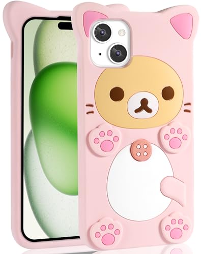 STSNano Kawaii Schutzhülle für iPhone 15 Plus, 3D, niedlicher Cartoon-Bär, modisch, cool, lustig, lustig, Bär, weiche TPU-Hüllen für Apple iPhone 15 Plus, 17 cm (6,7 Zoll), Silikonhülle für Frauen, von STSNano