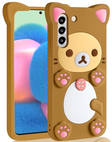 STSNano Kawaii für Galaxy S22 Hülle 3D Cute Cartoon Bär Handyhülle Mode Cool Fun Funny Bear Weiche TPU Abdeckungen für Samsung Galaxy S22 5G 6,1 Zoll Silikon Cover für Frauen Mädchen Kinder Braun von STSNano