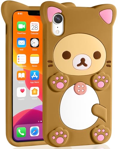 STSNano Kawaii für iPhone XR Hülle 3D Cute Cartoon Bär Handyhülle Mode Cool Lustig Bär Weiche TPU Schutzhülle für i Phone XR Mini Silikon Cover für Frauen Mädchen Kinder Braun von STSNano