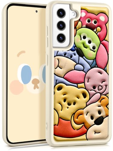 STSNano Schutzhülle für Galaxy S21 Fe 5G, S21fe, niedlicher Cartoon-Bär-Charakter, Kawaii, mädchenhafte Handyhülle für Mädchen, Kinder, Teenager, Frauen, cooles Design, 3D-Prägung, Leder, TPU-Hülle von STSNano