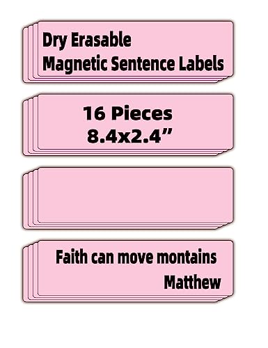 16 Stück rosa Magnetstreifen, 21,6 x 6,1 cm, trocken abwischbare Klebebänder, löschbare Magnete, Etikettenanhänger, waschbar, Kindergarten-Lernwerkzeug für Whiteboard von STTMGN