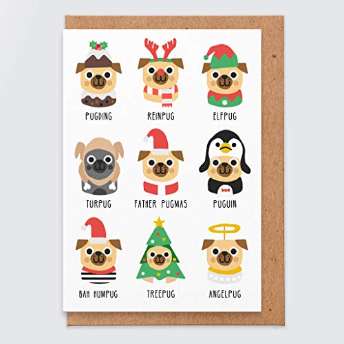 Hund Weihnachtskarte - Mops Weihnachtskarte - Mops Weihnachtskarte - Puguin - Pugding - lustige Weihnachtskarte - Haustier Weihnachtskarte - vom Hund - lustig - niedlich - Tochter - Mama von STUDIO BOKETTO